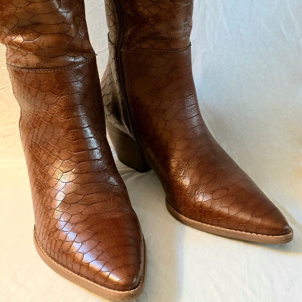 Brown tall leather boots